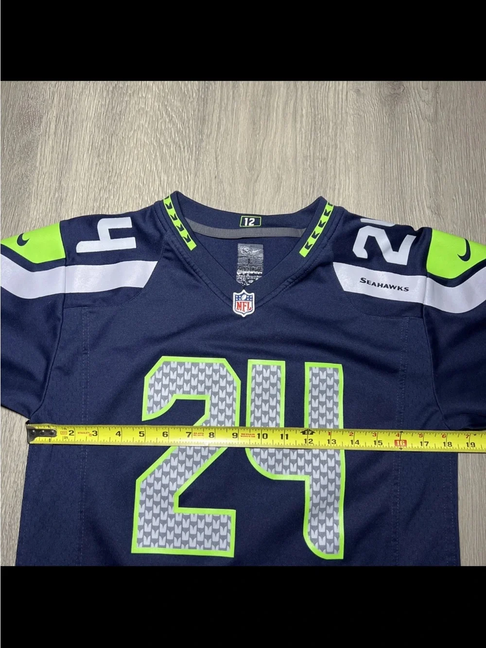 Seattle Seahawks Kids #24 Navy & Neon Green Football Jersey